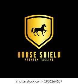 gold horse shield logo design suitable for logo template