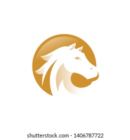 Gold Horse Stallion Mustang Head Illustration Logo Icon, Negative Space, Gradient Color 