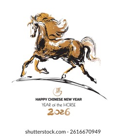 Gold Horse Year 2026 New Year's Card Template