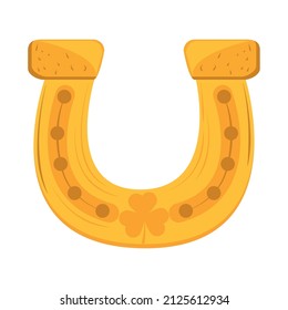 gold horseshoe with clover icon isolated
