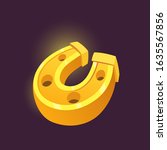 Gold horseshoe icon for game design. Cartoon golden horseshoe.