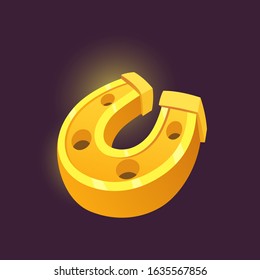 Gold horseshoe icon for game design. Cartoon golden horseshoe.