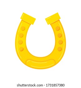 Gold horseshoe icon isolated on white background. Good luck casino and Saint Patrick's Day concept. Golden lucky irish celtic and casino horse shoe symbol. Flat cartoon style vector illustration.