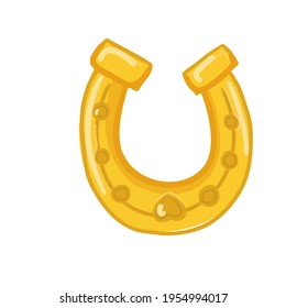 Gold horseshoe icon isolated on white background. Good luck casino and Saint Patricks Day concept. Golden lucky irish celtic and casino horse shoe symbol. Flat cartoon style vector illustration.