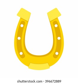 Gold Horseshoe Icon. Gold Horseshoe isolated on white background. Horseshoe flat style. Vector Illustration