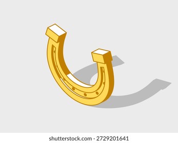 Ilustración vectorial isométrica de herradura de oro con sombra