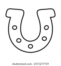 Gold horseshoe. Outline icon. Vector design. Illustration on white background. 