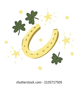 Gold Horseshoe Sr Patricks day symbol  on white  isolated background Vector illustration