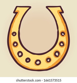 Gold horseshoe symbol.
St.Patrick's day elementshorseshoe icon. 
Colored cartoon illustration.Vector design for web design, mobile app, stickers and games.