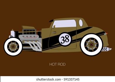 gold hot rod, side view of car, automobile, motor vehicle