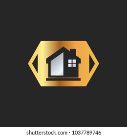 gold house residence building vector logo