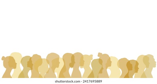 Gold-Silhouetten, Crowbanner-Vektorgrafik mit verschiedenen menschlichen Profilen einzeln