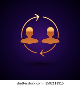 Gold Human resources icon isolated on dark blue background. Concept of human resources management, professional staff research, head hunter job.  Vector Illustration