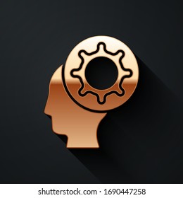 Gold Human and virus icon isolated on black background. Corona virus 2019-nCoV. Bacteria and germs, cell cancer, microbe, fungi. Long shadow style. Vector Illustration