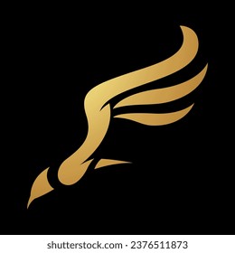 Gold Hummingbird Icon with Long Wings on a Black Background