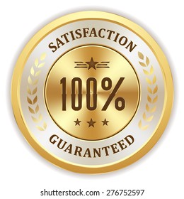 Gold hundred percent satisfaction back badge on white background - Shutterstock ID 276752597