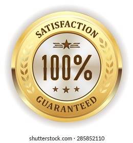 Gold hundred percent satisfaction back badge on white background - Shutterstock ID 285852110