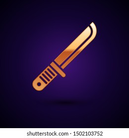 Gold Hunter knife icon isolated on dark blue background. Army knife.  Vector Illustration
