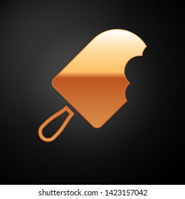 Gold Ice cream icon isolated on black background. Sweet symbol. Vector Illustration