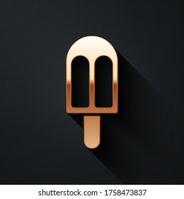 Gold Ice cream icon isolated on black background. Sweet symbol. Long shadow style. Vector Illustration