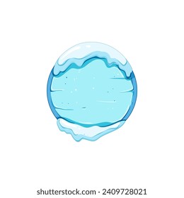 caricatura del botón del juego del hielo dorado. signo rectangular, banner de madera, signo del botón del juego de hielo de oro de vidrio circular. ilustración vectorial de símbolo aislado