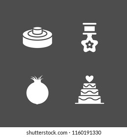 gold icon. 4 gold set with onion, mine, prize and cake vector icons for web and mobile app