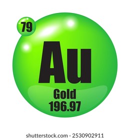 ícone Ouro. Au elemento químico. Número atômico 79. Massa 196.97. Imagem de esfera verde. Símbolo de vetor.