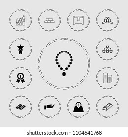 Gold icon. collection of 13 gold filled and outline icons such as lot price, number 1 medal, medal with star, necklace, hand on coin. editable gold icons for web and mobile.