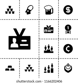 Gold icon. collection of 13 gold filled icons such as ranking, beer mug, badge, home key tag, dollar coin, number 1 medal, coin. editable gold icons for web and mobile.