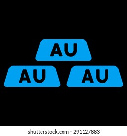 Gold icon from Commerce Set. Vector style: flat symbol, blue color, rounded angles, black background.