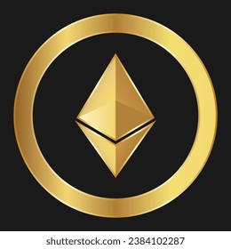 Gold icon of ethereum Concept of web internet cryptocurrency