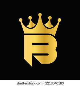 Gold Icon Letter B Logo. Crown of kings and queens with the logo icon letter B. Letter B Design Vector Luxury Golden with black background.