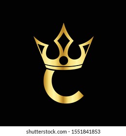 
Gold Icon Letter C Logo. Crown of the king and queen with the logo icon letter C. Initial Letter C Design Vector Luxury Golden