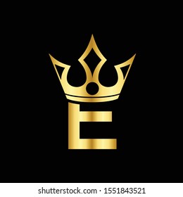 
Gold Icon Letter E Logo. The crown of the king and queen with the logo icon letter E. Initial Letter E Design Vector Luxury Golden
