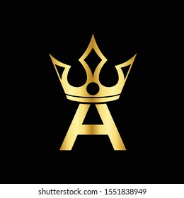 Gold Icon Letter A Logo. Crown of kings and queens with the logo icon letter A. Initial Letter A Design Vector Luxury Golden