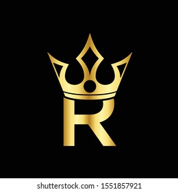 
Gold Icon Letter R Logo. Crown of kings and queens with the logo icon R Initial Letter R Design Vector Luxury Golden