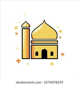 gold icon of the mosque and dome in Islam