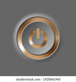 gold icon push-button power with shadow on a gray background.