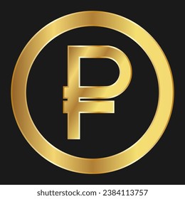 Gold icon of russian ruble Concept of internet currency