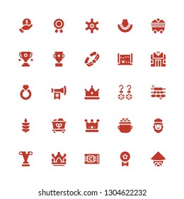 gold icon set. Collection of 25 filled gold icons included Chinese, Medals, Bracelet, Crown, Trophy, Saint Patrick, Gold, Coal, Wheat, Jewelry, Earrings, Vuvuzela, Ring, Pawn shop
