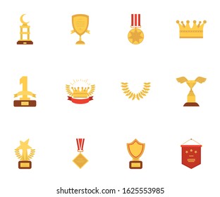 Gold icon set design, Winner first position competition success sport best leadership compete and challenge theme Vector illustration