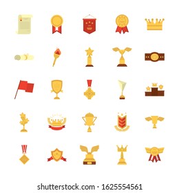 Gold icon set design, Winner first position competition success sport best leadership compete and challenge theme Vector illustration