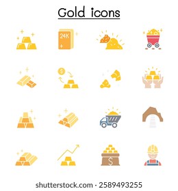 gold icon set in flat color style