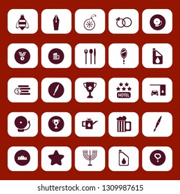 gold icon set with folk spoon knife, fountain pen and wedding rings vector illustration