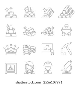 Gold icon set in thin line style