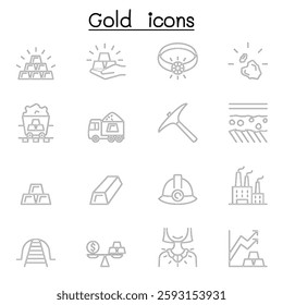 Gold icon set in thin line style