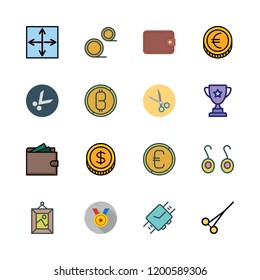 gold icon set. vector set about resizing, wristwatch, medal and coin icons set.