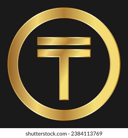 Gold icon of Tenge Concept of internet web currency