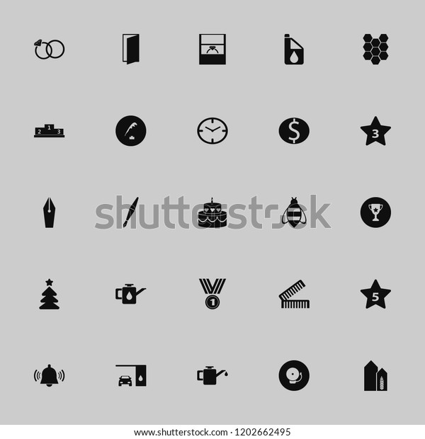 gold icon. gold vector icons set\
cake, dollar coin, changing car oil and wheat harvest\
growth