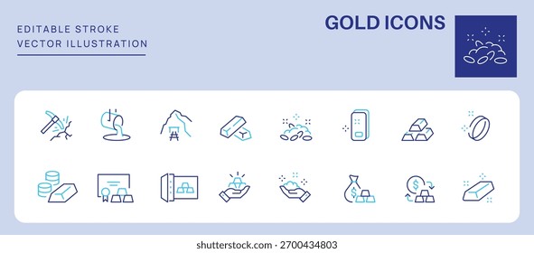 Gold Icons. Editable Stroke. Set of thin line icons symbol collection. 